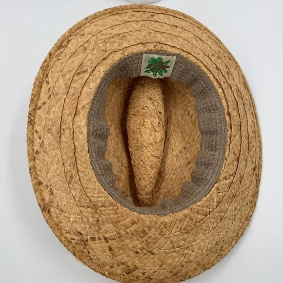 Mango Mango Straw Sun Hat Tan Golf Masters Novelty Print Band Made in USA Fedora